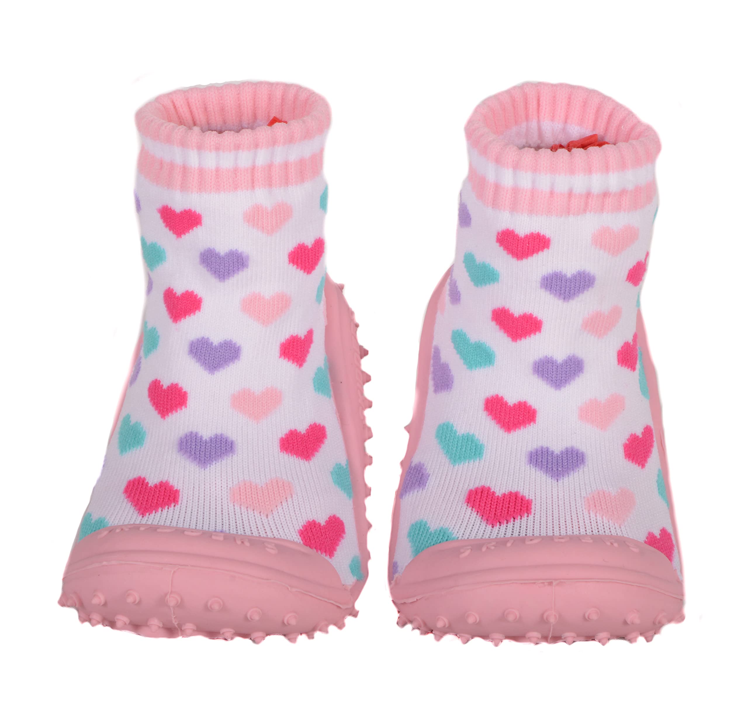 Baby Girls Slippers - Baby First Walking Non Skid Slipper Socks - Premium & Comfortable Toddler House Slippers, Kids Essentials - White/Pink - 24 Months Infant