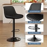 Youhauchair Bar Stools Set of 1, Swivel Counter Height Barstools with Back, Adjustable PU Leather Bar Chairs, Modern Armless Kitchen Island Stool, Black | Swivel, Counter Height, Back & Footrest, Armless, PU, Modern, Kitchen Island Stool, Upholstered