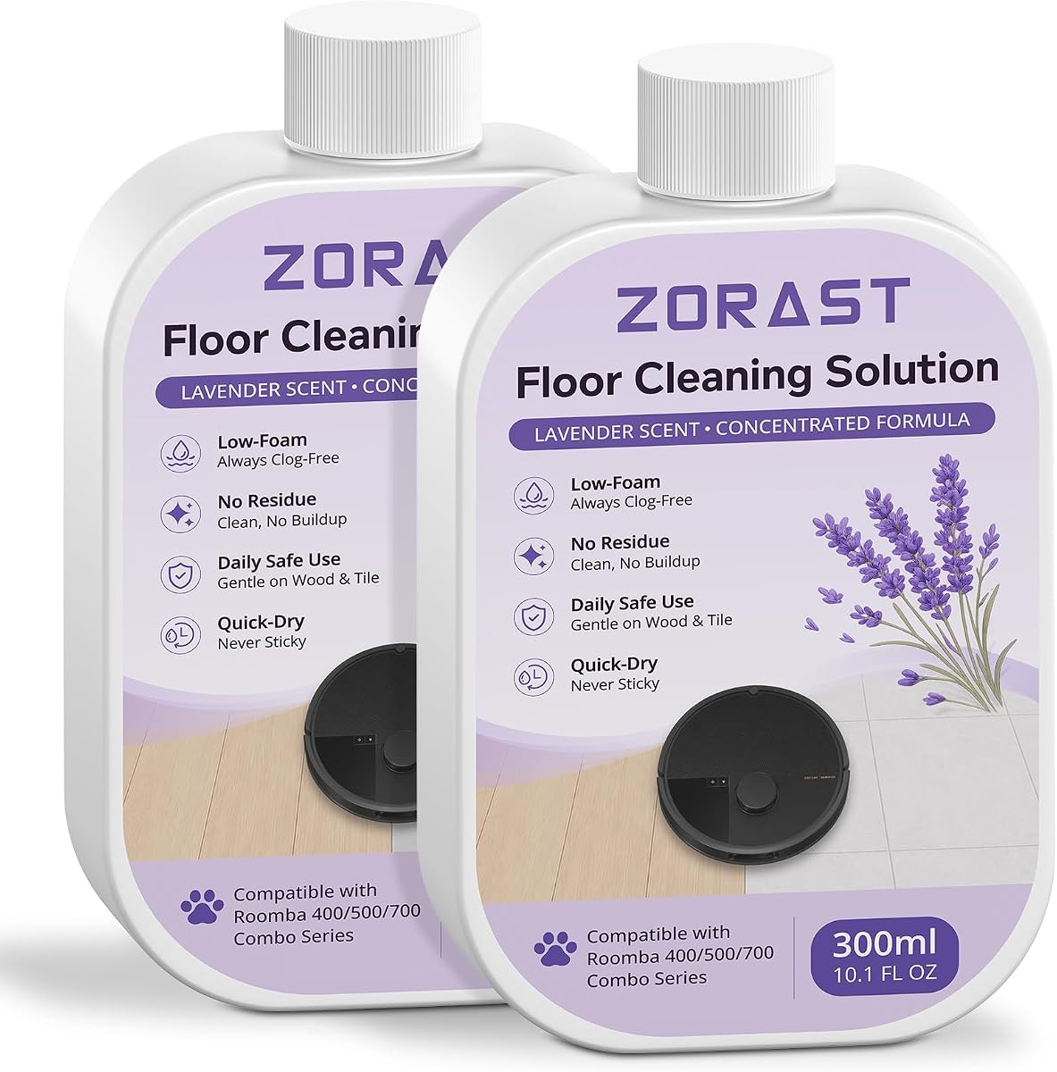 Paquete de 2 soluciones de limpieza de pisos con aroma a lavanda compatible con iRobot Roomba Plus 405/4020 Combo / 505/507 Combo/Max / 705/707Max/Combo Robot aspirador, desodorización profunda sin manchas