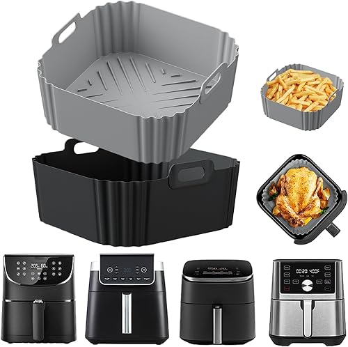 Forros de silicona para freidora de aire para Ninja Air Fryer Pro XL AF141 AF142 AF181 AF182, paquete de 2 forros cuadrados de 8.8 pulgadas para
