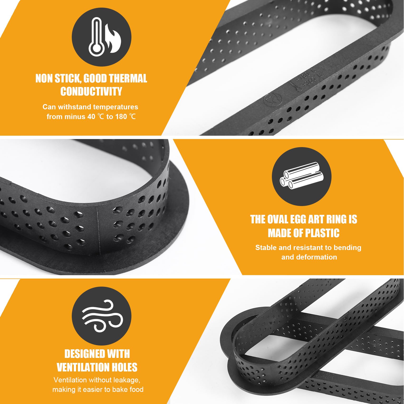 12 Anelli Ovali Per Torte Antiaderenti - Plastica, Forati, Per Mousse E Mini Dessert (14.4x5.3 Cm) - copertina