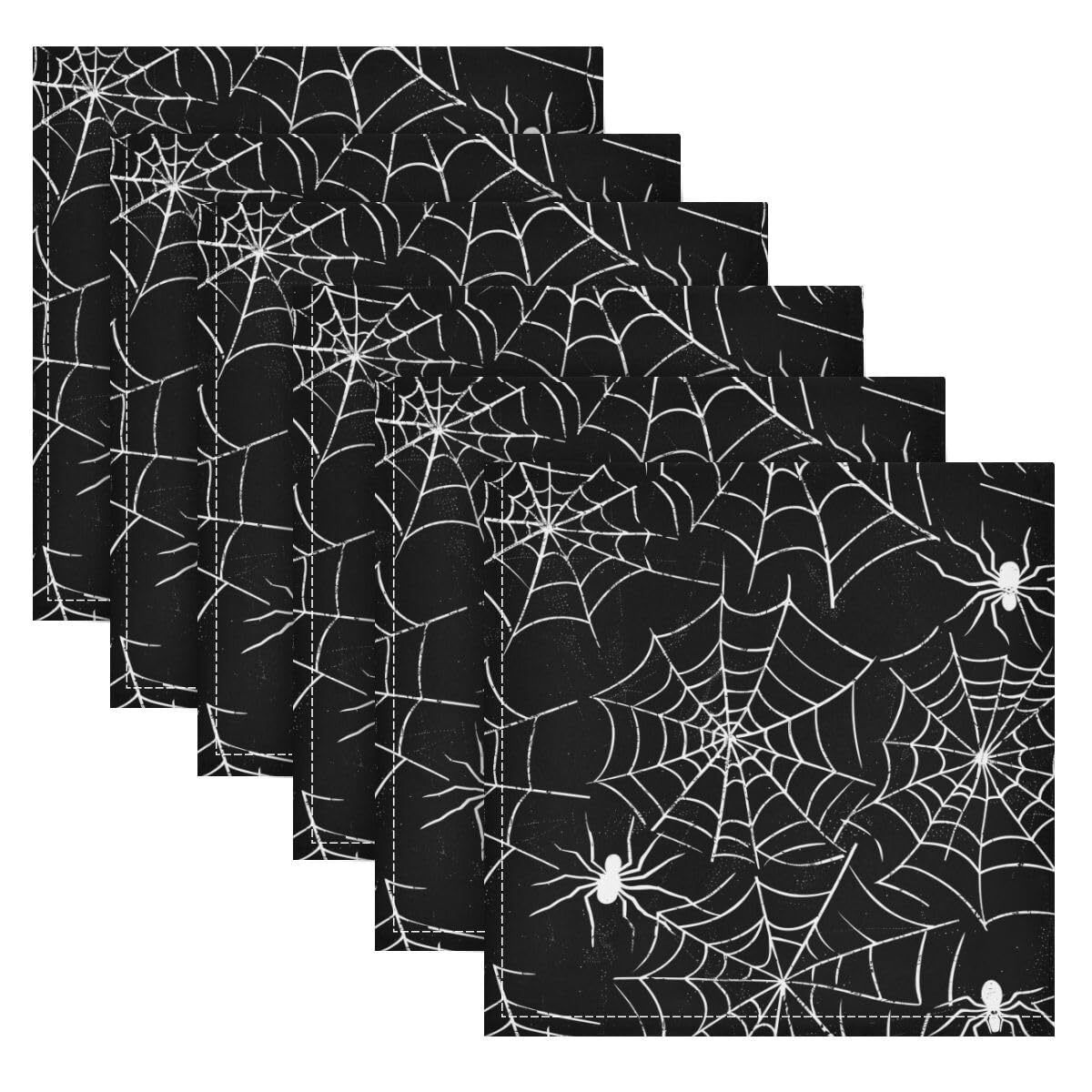 Serviettes de table réutilisables tissu polyester Halloween lavable motif araignée lot de 6
