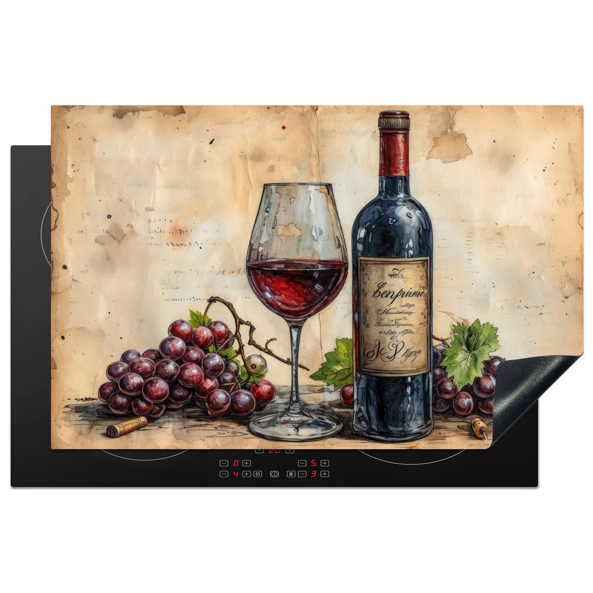 KitchenYeah© Induction Hob Protector Mat 20.5"x31.9" / 81x52 cm Stove Cap Top Cover Kitchen Cooker Covers for Electric Hobs Vinyl Wine - Grapes - Drink - Wine Glass - Fruit