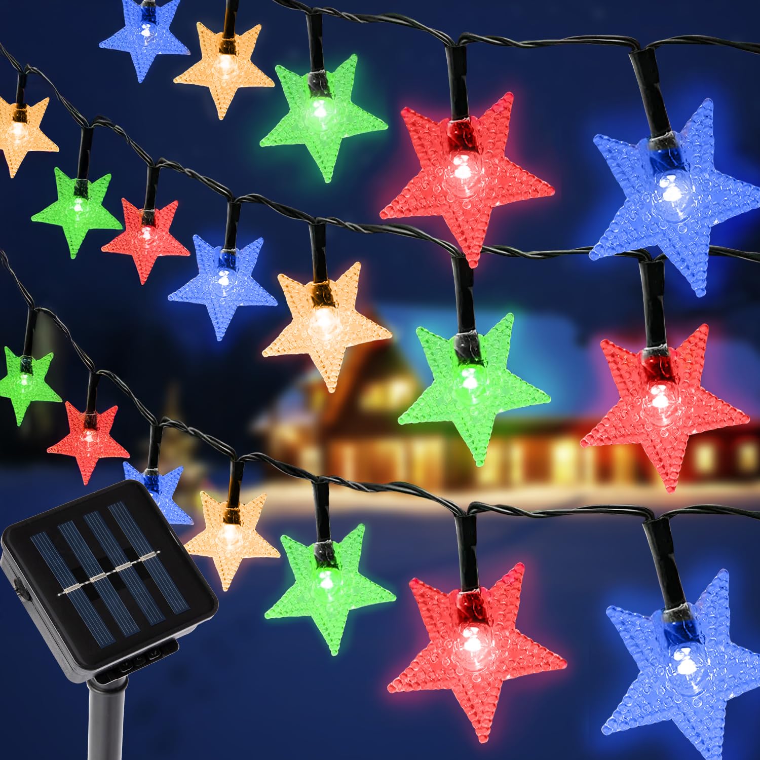 Aofonchy Guirnalda Luces Exterior Solar, 12M 100LED Cadena de Luces Estrella, IP65 Impermeable 8 Modos Luces Solares Navidad, Luces de Hadas Estrellas para Jardín Terraza Patio Boda Navidad Fiesta