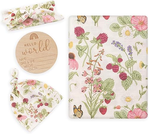 Manta de muselina con sombrero y lazo para la cabeza, juego de manta de color tierra para bebés niños y niñas, recién nacidos, transpirable, 47 x 47