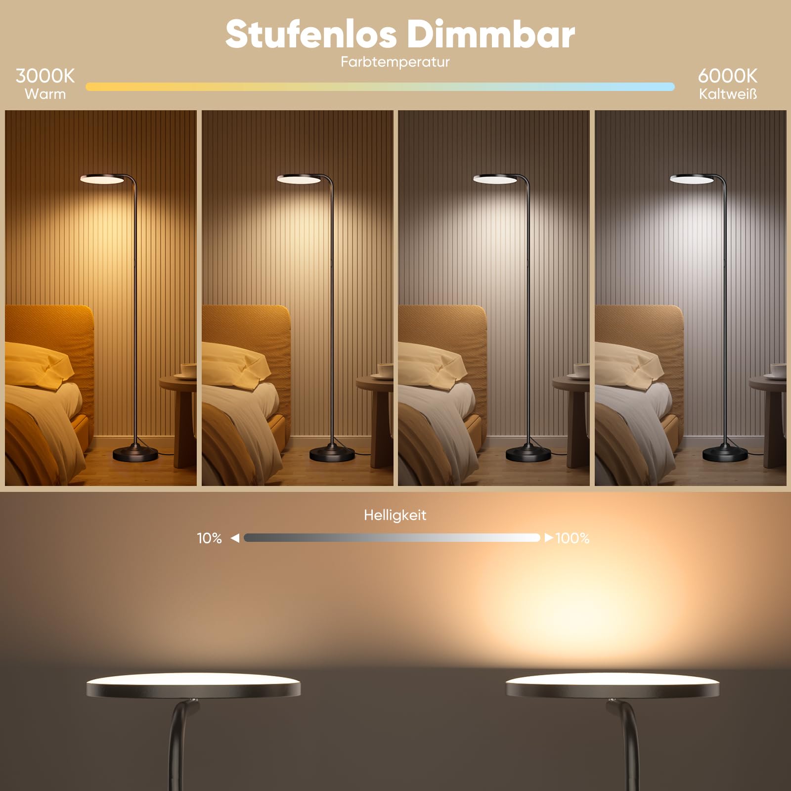 SIBRILLE Stehlampe Wohnzimmer 36W, Superhelle Stehlampe Dimmbar mit Fernbedienung, 3000K-6000K Deckenfluter LED Dimmbar Hohe Stehleuchte, Drehbare Leselampe für Wohnzimmer Schlafzimmer Büro
