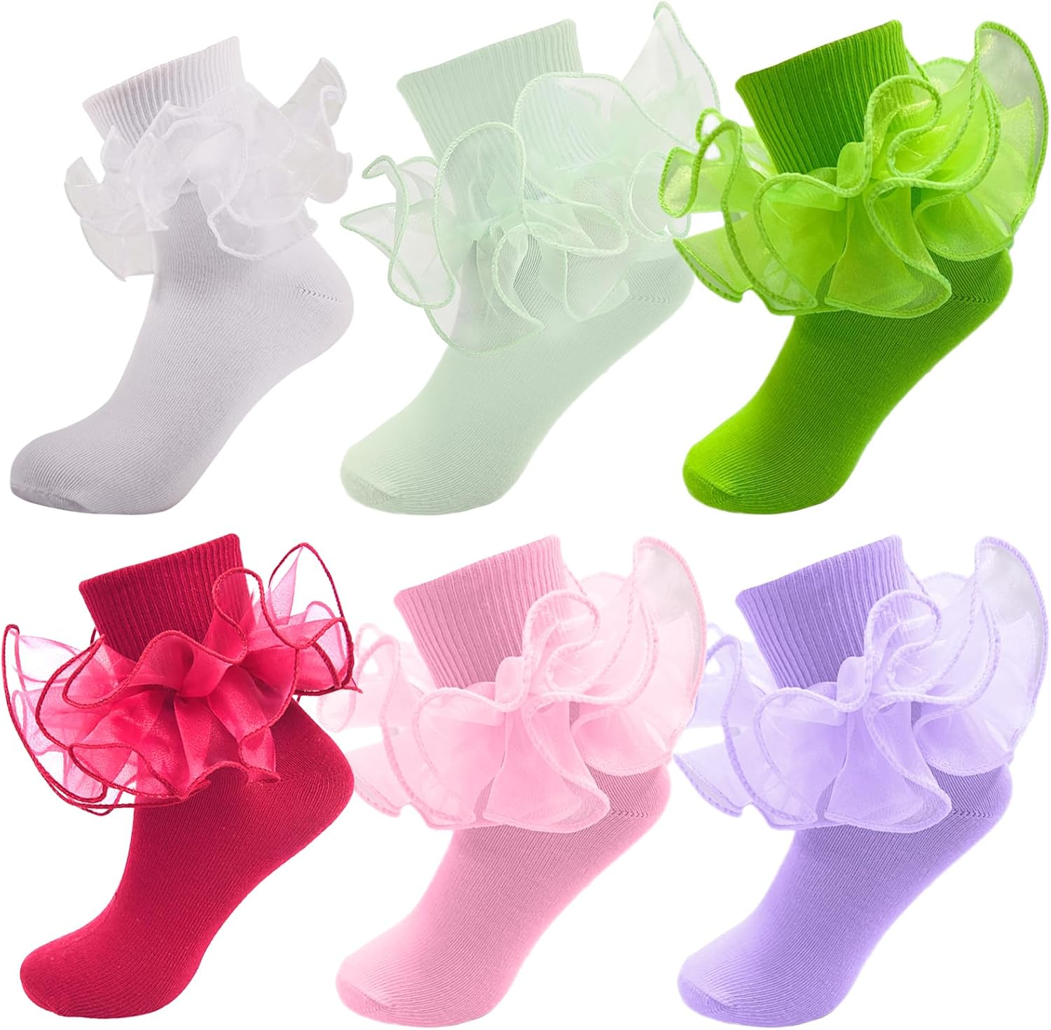 MKYSZLT ガールズ フリルソックス 幼児 ダブルレースソックス ターンカフ フリル ドレスソックス ページェント フリル付き