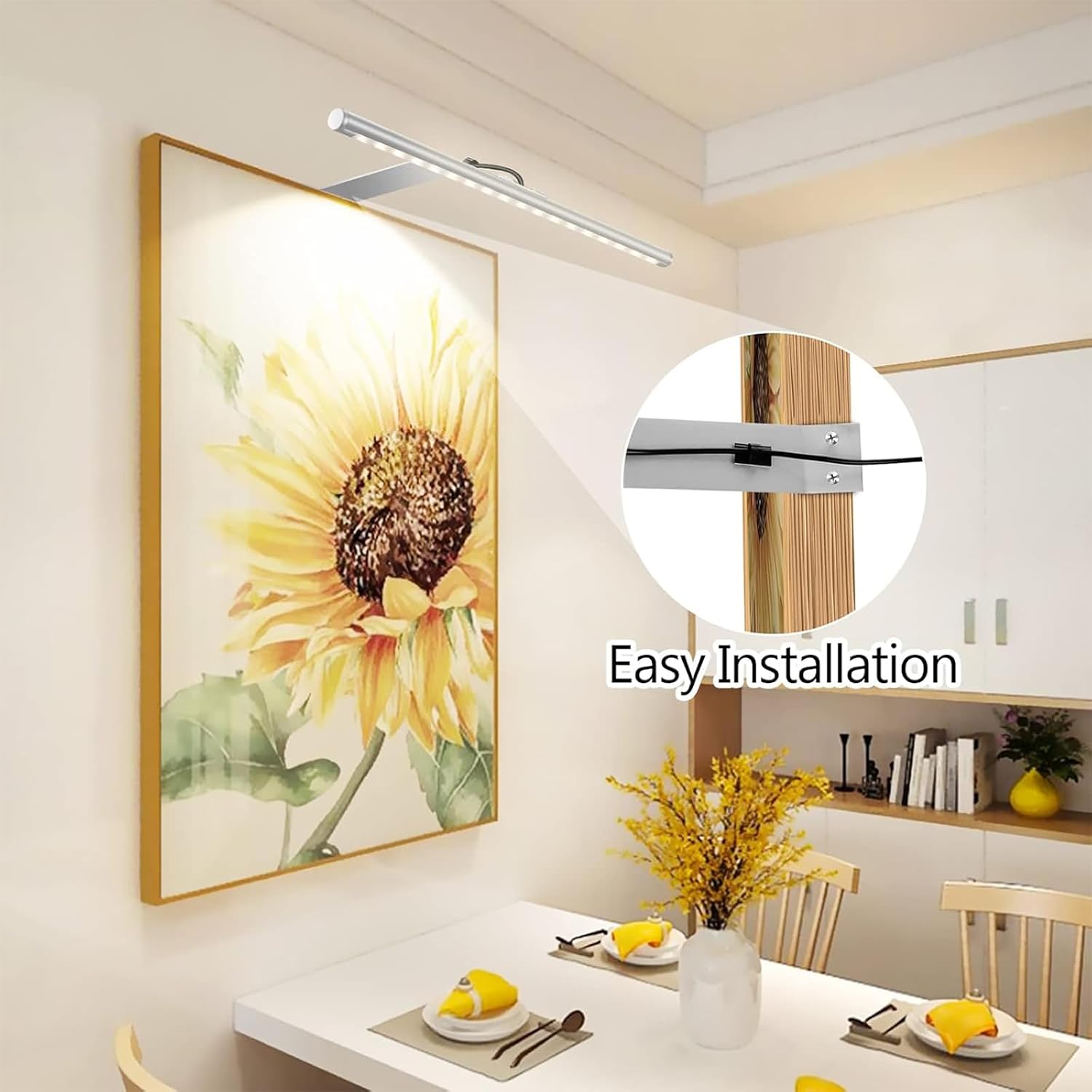 Picture Lights for Wall Plug in or Hardwired,3000K Warm White Dart Board Lights with Remote,12.5inches Silver LED Art Light Dimmbare mit Timer for Gallery Paintings Picture Dartboard