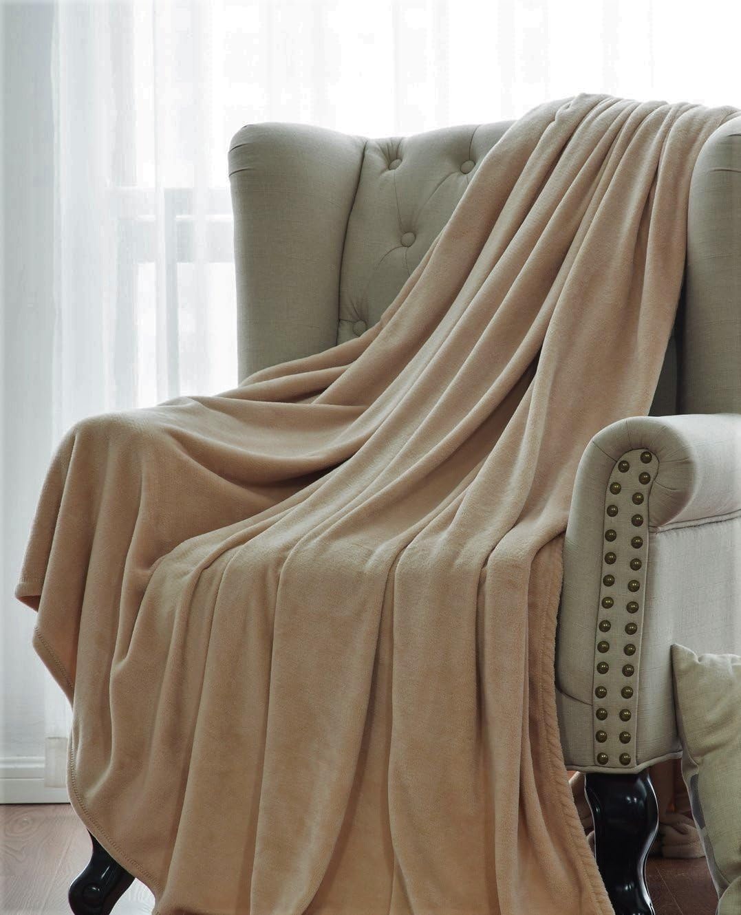 Throw Size Blanket 50" x 60", Very Soft Cozy Warm, Plush Fleece Portable Blanket, Lightweight Microfiber Solid Color Blanket, Machine Wash, Throw Blanket Taupe Brown