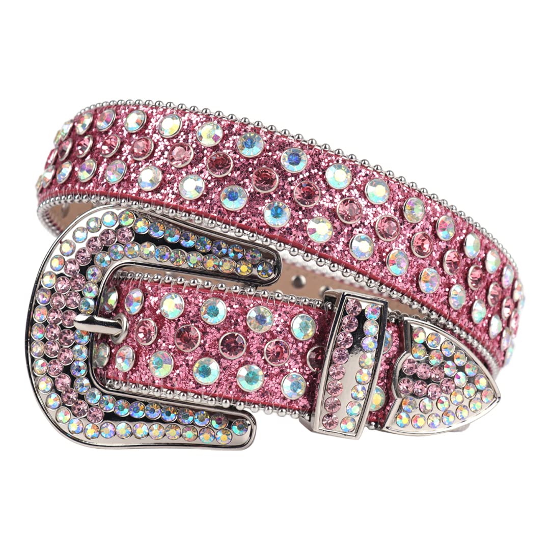 Różowy kryształ górski pasek damski męski jakość kryształ ćwiekowany pasek mężczyzna kobiety Ceinture Femme Cinto De Strass do dżinsów deeratywny kolorowy różowy 111 cm