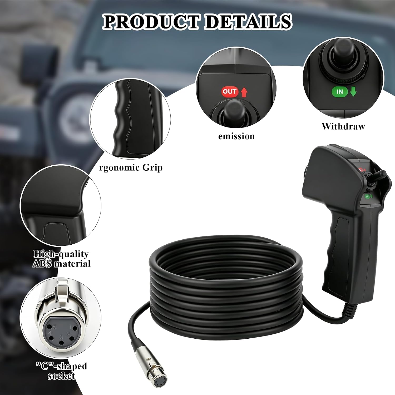 SB97495-50 Winch Remote Control Compatible with smittybilt XRC8, XRC 15, XRC 12, XRC 10, XRC 9500 Winch 5 Pin Remote, 13FT C-Type Plug, Ergonomic Grip