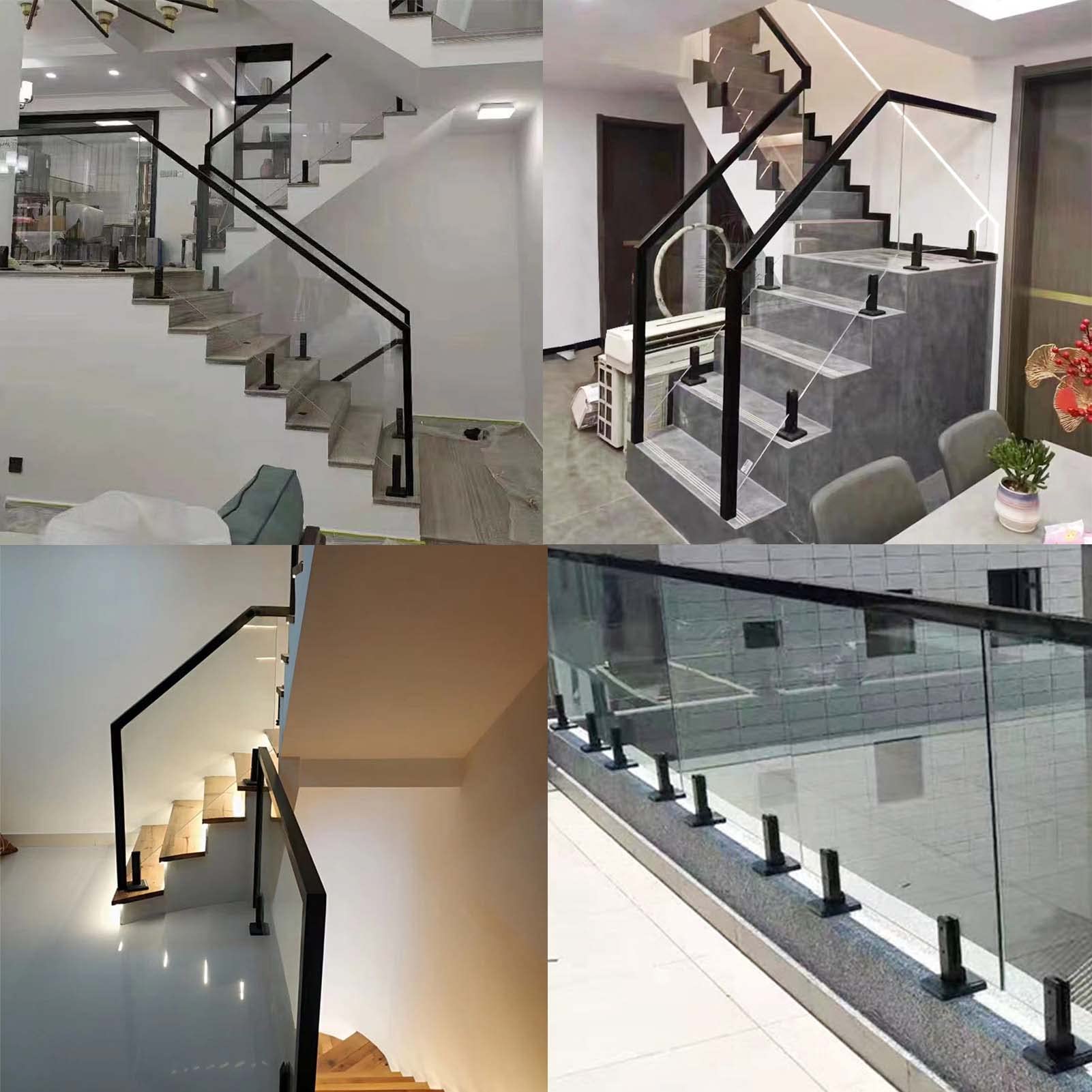Abrazadera de Vidrio de Piscina, Poste Cristal Barandillas de Acero Inoxidable 304, Poste de Balaustrada Vidrio, Escalera Vidrio exterior, Barandilla de Balcón, Soporte Cristal H200MM-Negro