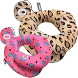 BCOZZY Pillow Bundle&colon; Includes 2 Travel Neck Pillows&colon; Large Size Leopard and Small Size Hearts for Toddlers&comma; Featuring Double Support for Comfortable Sleep During Plane Journeys and Road Trips&period;