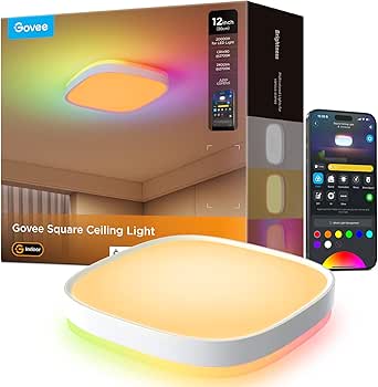 Govee Deckenlampe RGBIC Smart, 24W LED Deckenleuchte dimmbar, 2400LM Deckenlampe Schlafzimmer Kompatibel mit Matter, Alexa & Google Home mit 16 Millionen DIY Farben, für Wohnzimmer Küche Flur, 30cm