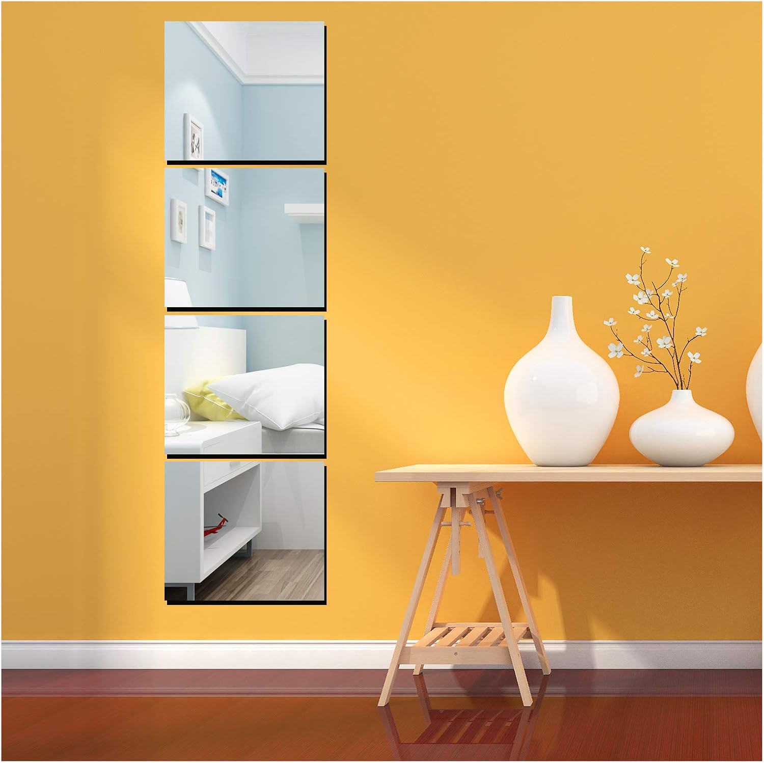 YANXI 3D Acrylic Mirror Sheets Wall Stickers Decals, 4 Pcs 12X10in Frameless Mirror