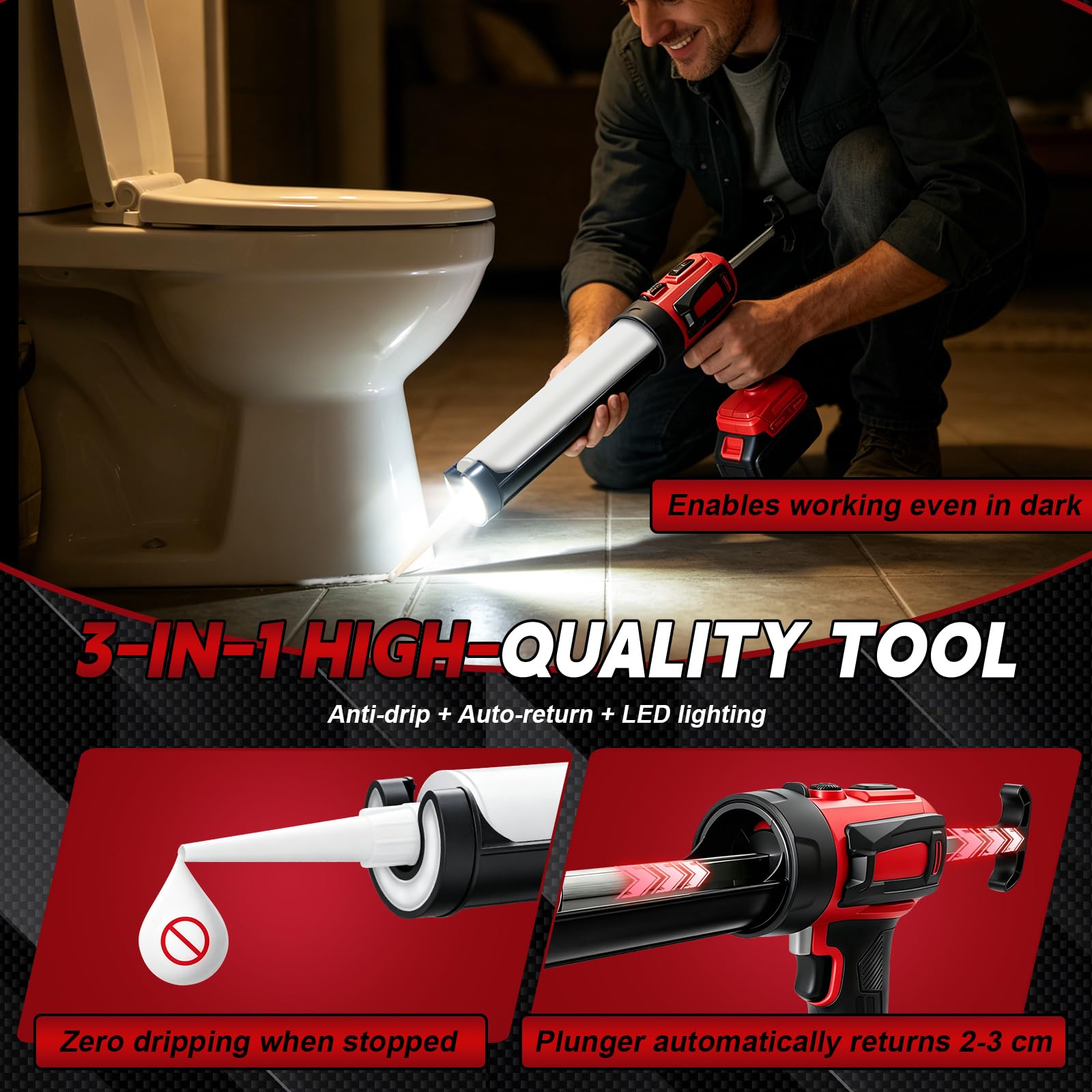Pressa a cartuccia a batteria per Milwaukee 18 V, funzione anti-goccia e luce LED, regolazione della velocità a 4 livelli, ideale per piastrelle, sigillatura e ristrutturazione (senza batteria)
