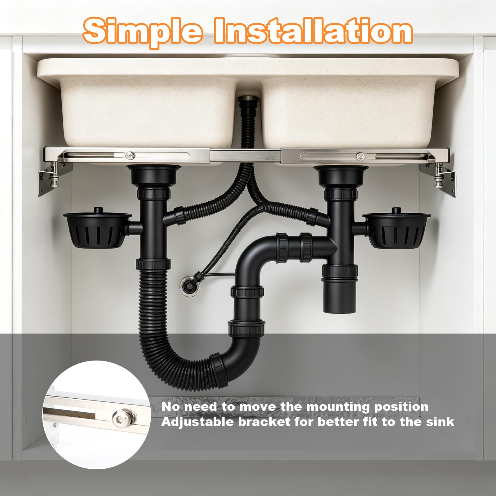 2 soportes para fregadero de montaje inferior, 51-80 cm, kit de instalación ajustable de acero inoxidable para fregadero de cocina y baño, soportes de fregadero de montaje inferior, 50,8-80 cm