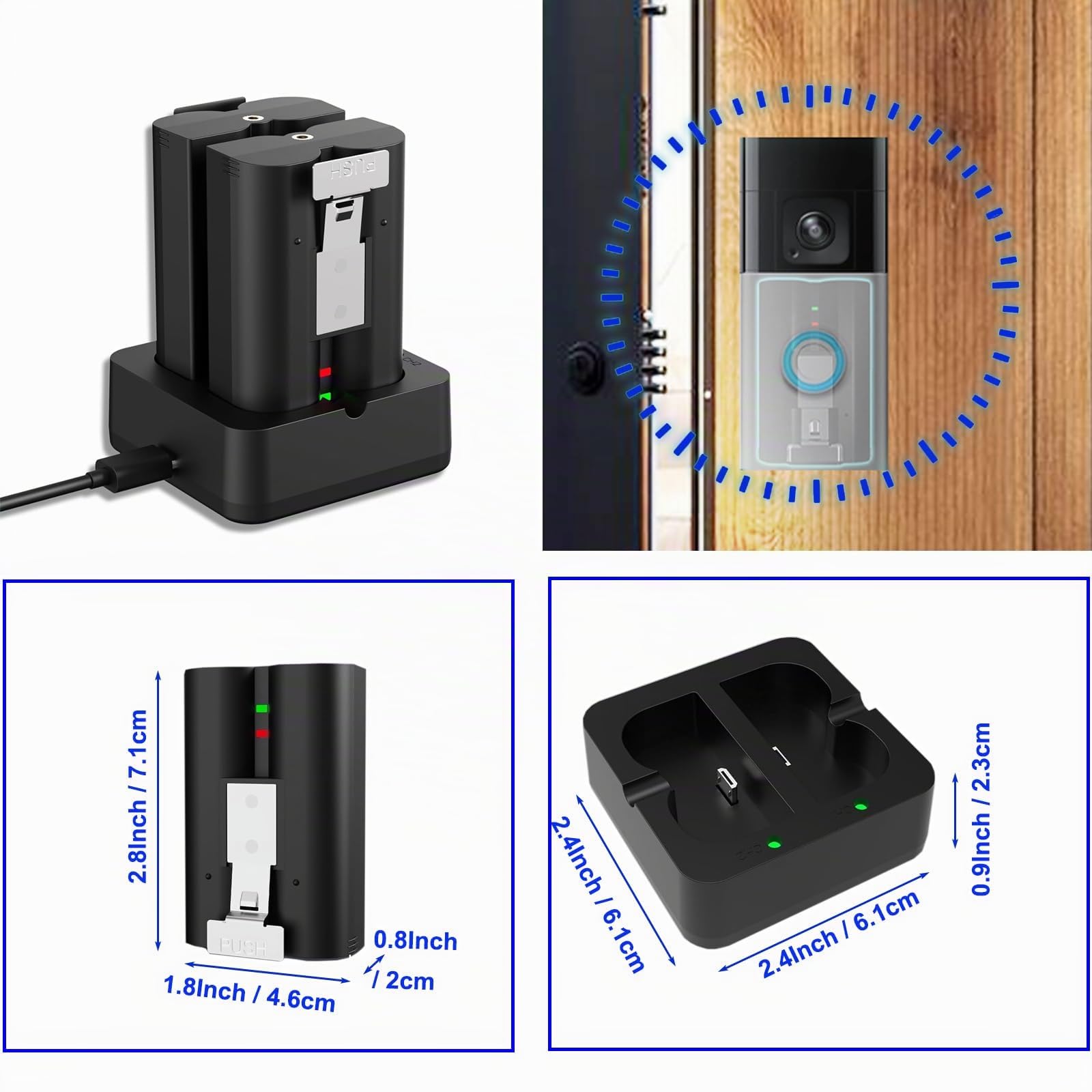 Confezione da 2 pacchi batteria da 6800mAh a ricarica rapida di Ring, batteria V4 e stazione di ricarica per telecamera Ring, batteria di ricambio per Ring Video Doorbell 2/3/4/3 Plus, Stick Up Cam (2