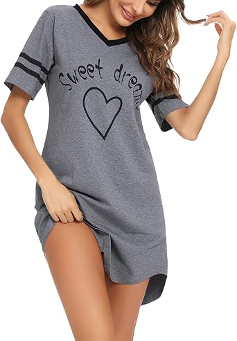 Litherday Women's Nightdresses Nightshirt Cotton Nightwear Comfy Nighties Sleepwear Short Sleeve Pajama Night Dress Nightgown Loungewear