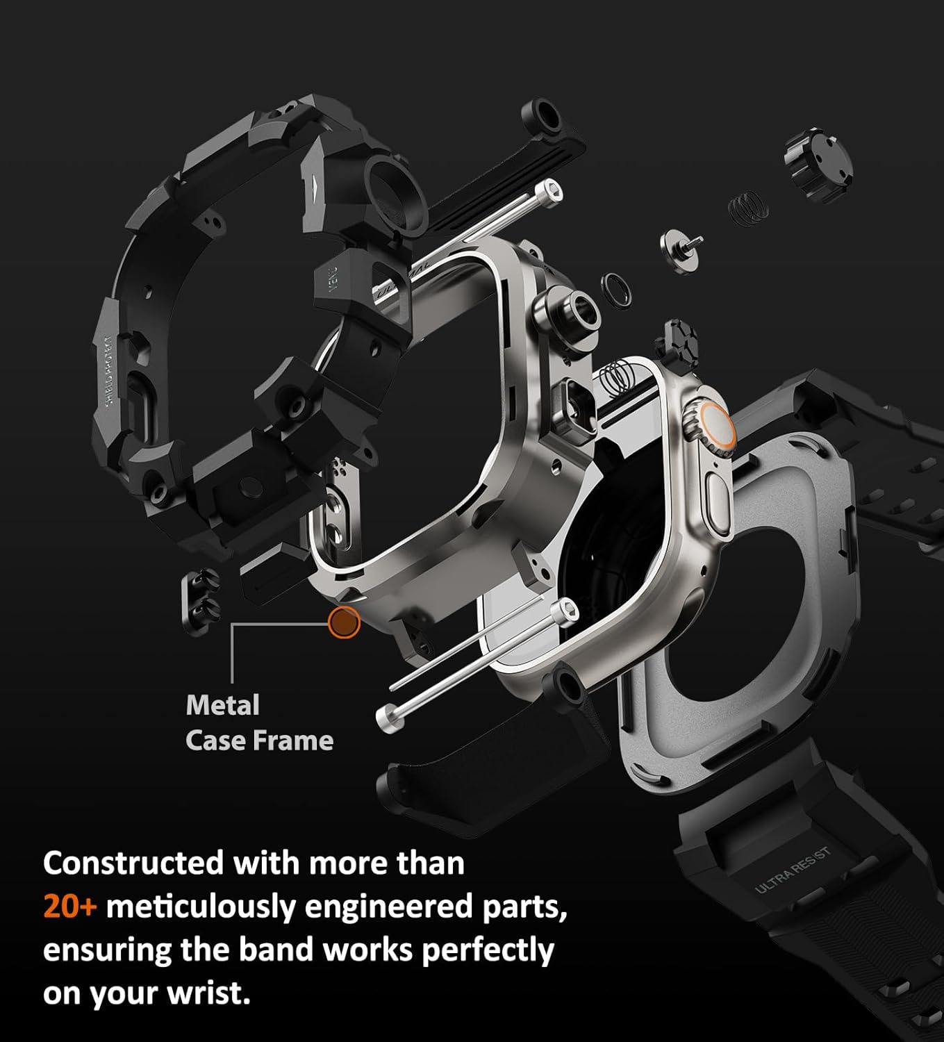 ULTIMAL Rugged Case with Band for Apple Watch 49mm,Compatible with Apple Watch Ultra 3/2/1, Military Grade Shockproof Bumper Cover for iWatch Tactical Band Men (Black, 49mm) - Image 5