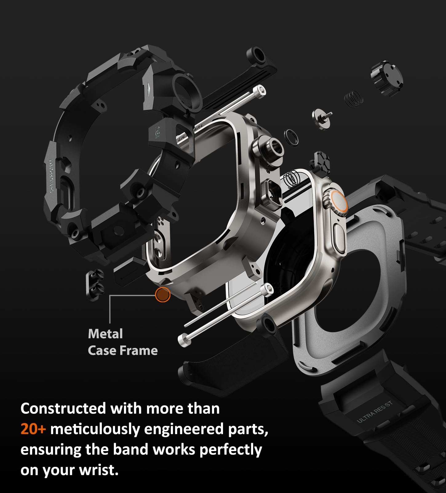 ULTIMAL Etui z paskiem i folią pancerną do Apple Watch 49 mm, 3 w 1, sportowy pasek do Apple Watch Ultra/Ultra 2, certyfikat wojskowy, odporny na uderzenia pokrowiec ochronny do iWatch
