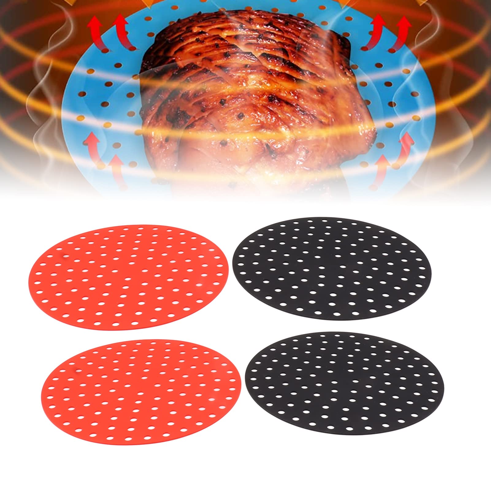 Hspemo 4PCS Round Air Fryer Mat High Temperature Resistant Oilproof Reusable Silicone Air Fryer Liner for Air Fryer Accessories (2 X 23cm/9.1in Red, 2 X 23cm/9.1in Black), Hspemoi24n97gbmx-12