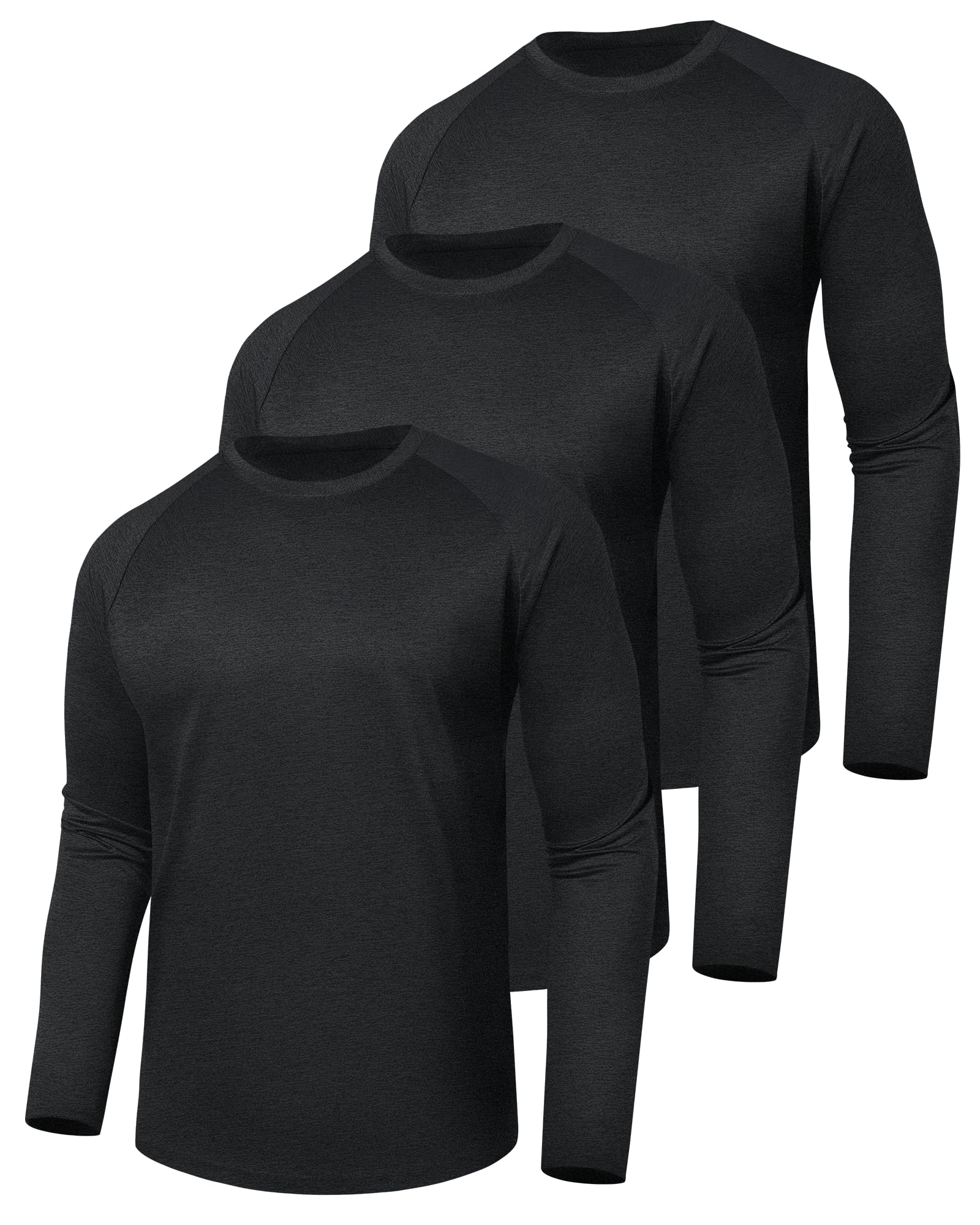 3 Pack Long Sleeve Shirts for Men - Quick Dry Moisture Wicking UV Sun Protection T-Shirts for Fishing Workout Athletic Gym