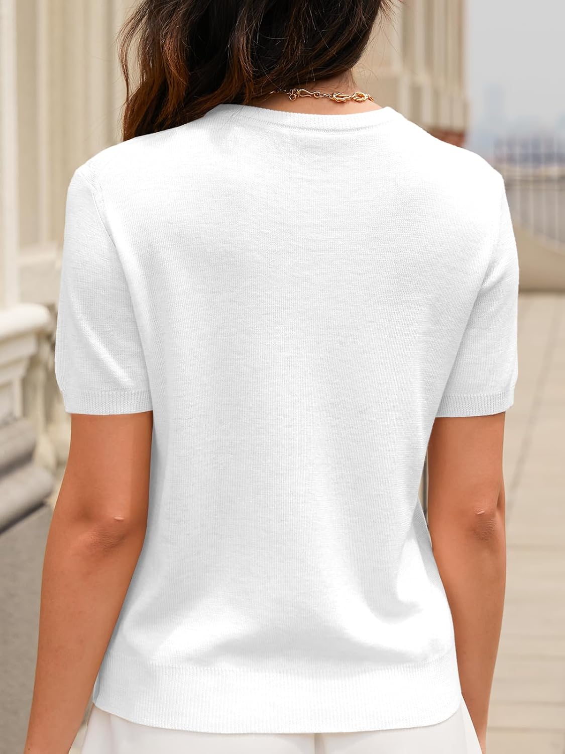 SANGTREE Women's Short Sleeve Sweaters Crew Neck Pullover Tops Summer Sweaters for Women