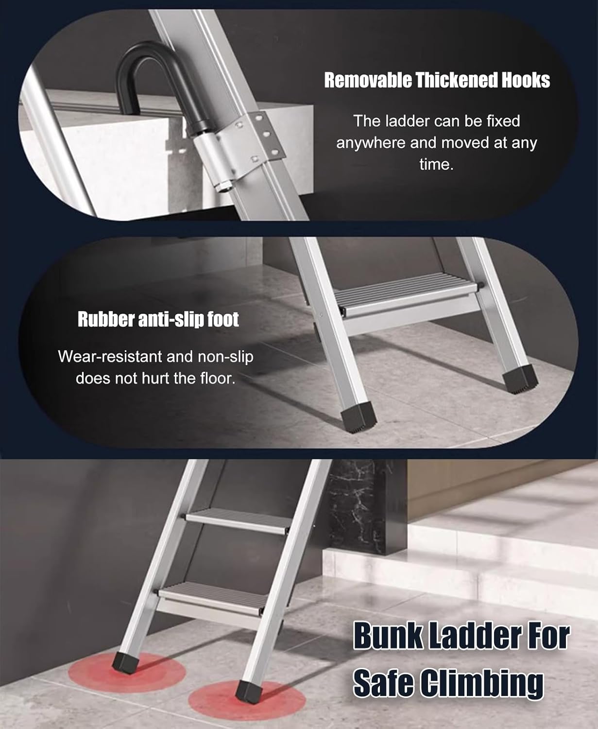 Portable Collapsible Bunk Bed Ladder for Travel Trailers & RVs Non Slip 4 Step Loft Ladder Replacement (46 66 in) with Hooks Ideal for Dorms & Tight Spaces