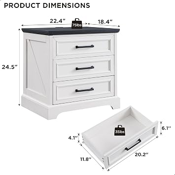 ACCOHOHO 22 Farmhouse Nightstand with Charging Station, Off White