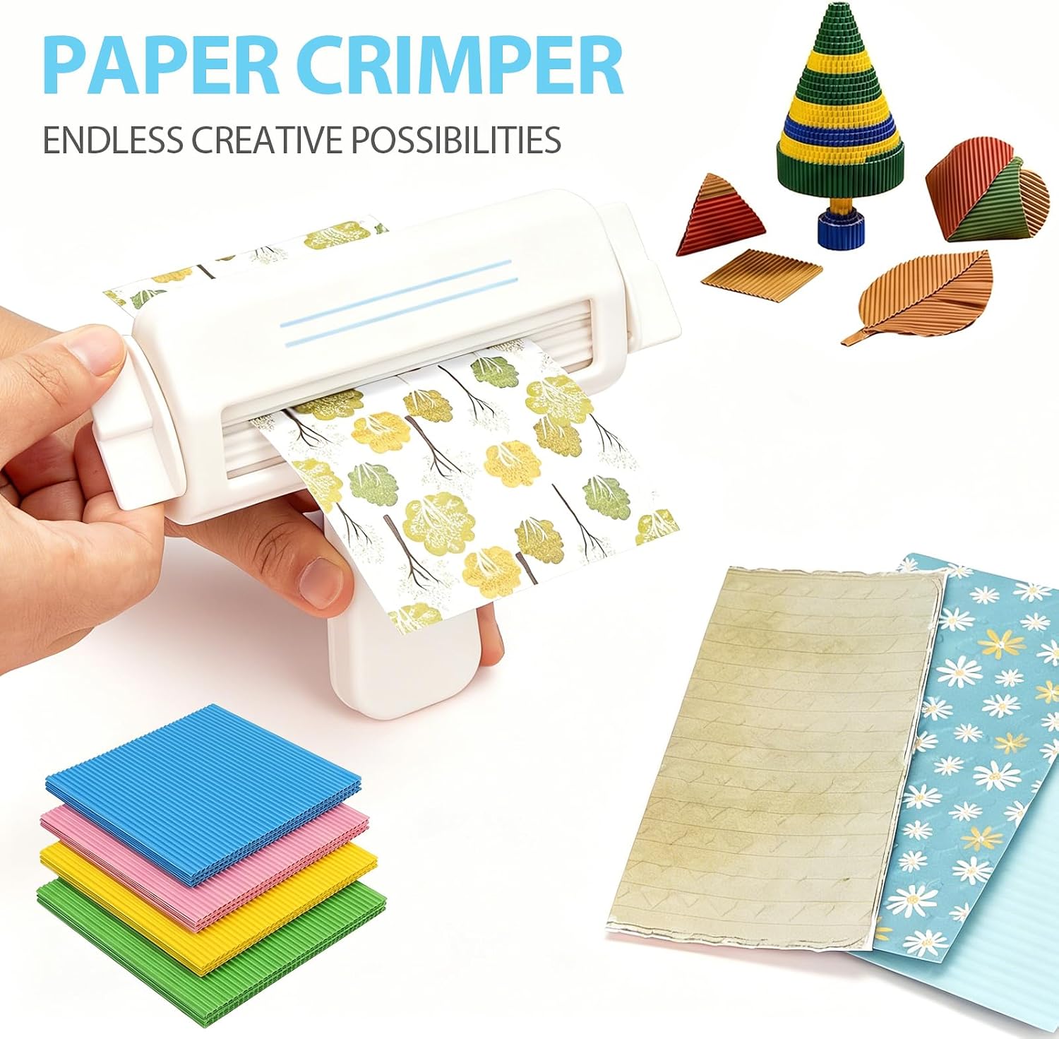 Paper Crimper 6.7 Inch, Hand Crank Decorative Edge Creasing Tool for Scrapbooking, Quilling, Wrapping, Bag Sealing