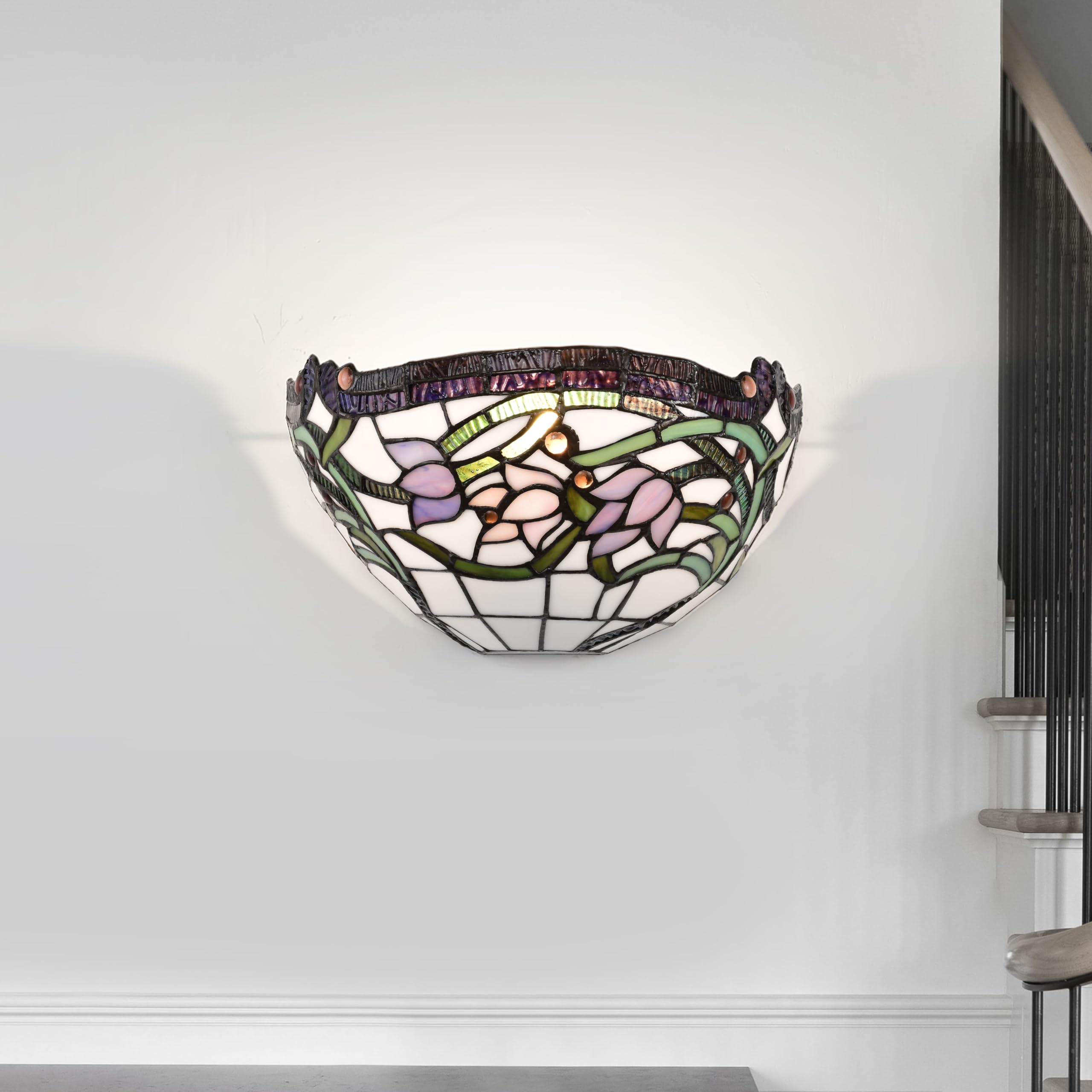 BELOFAY Stained Glass Handmade Uplighter Shade Wall Lights for Living Room (Wild Vine Tiffany Style)