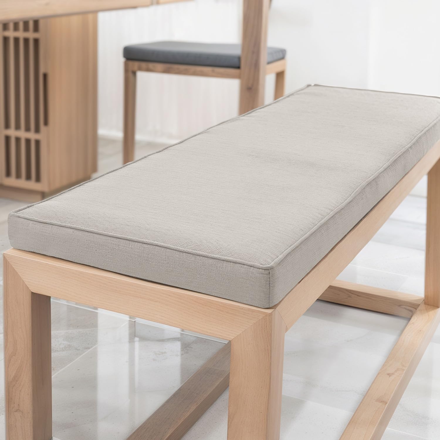 YFHT Bench Cushion, Washable Linen Bench Pad with Non-Slip Bottom and Piping, Long Seat Pad for Garden Bench, Patio, Indoor Window Seat, Hallway Bench and Rattan Chairs,BeigeGray,120x35x5cm