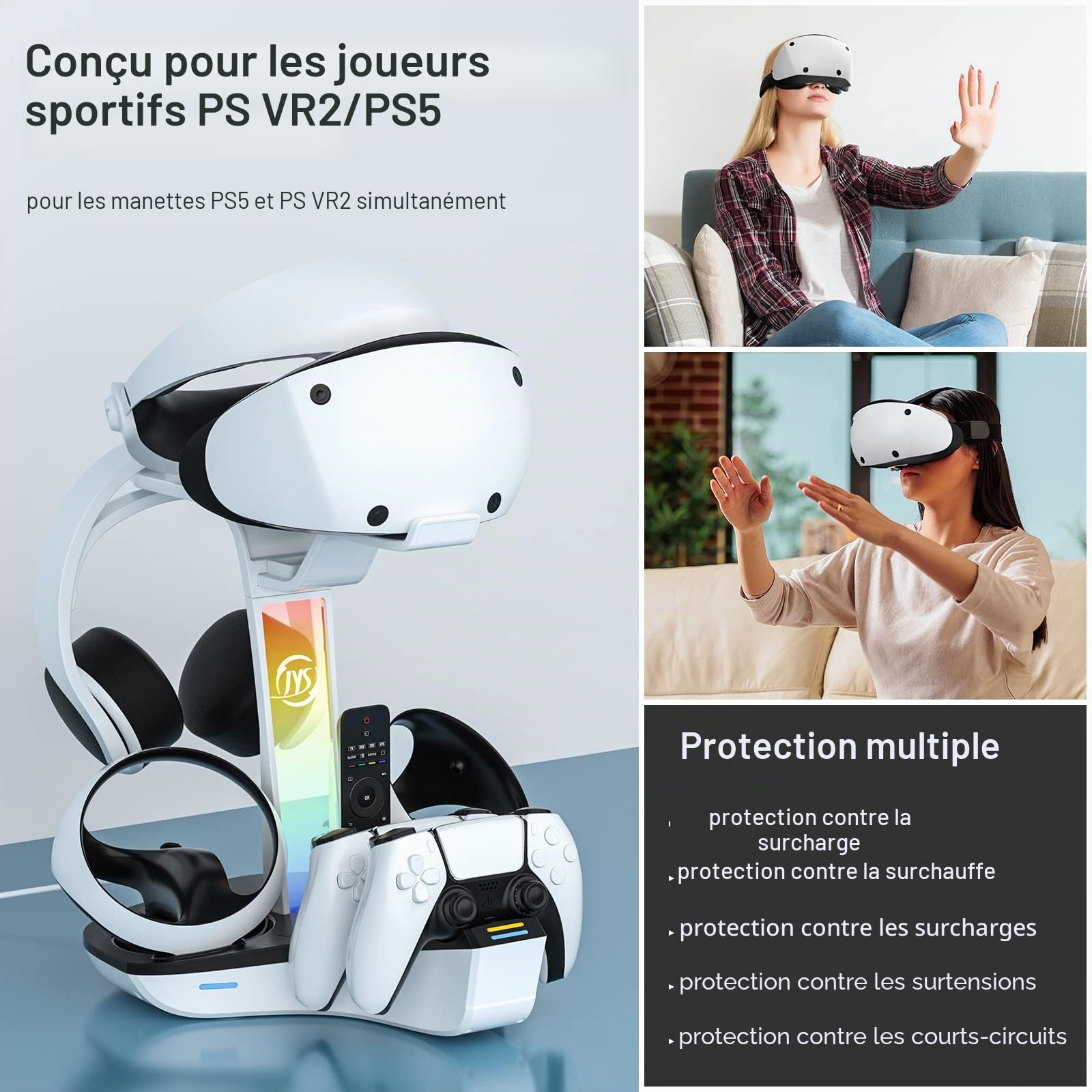 Station de charge pour PS5 VR2, PS VR2,Support de charge magnétique pour Playstation VR2,Station de charge magnétique pour manettes PS5 VR2,Indicateur LED,Support de casque VR