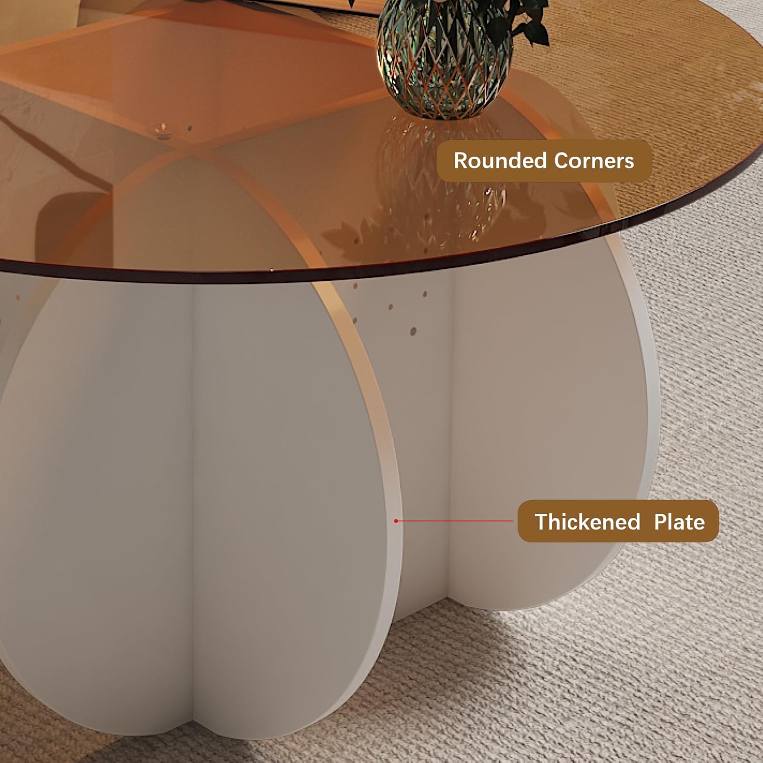 Round Coffee Table with Glass Top,Center Table with Storage for Living Room,Small Spaces, Office, and Lounge,32" Brown Glass Coffee Table