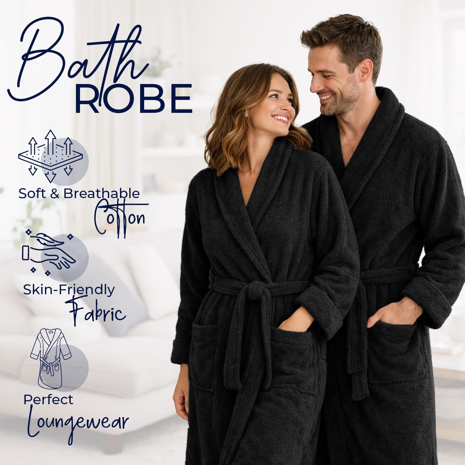 DAN RIVER Premium Cotton Terry Robes for Women and Men, Ultra Soft bathrobe with Adjustable Waist Belt and Pockets Pack of 1