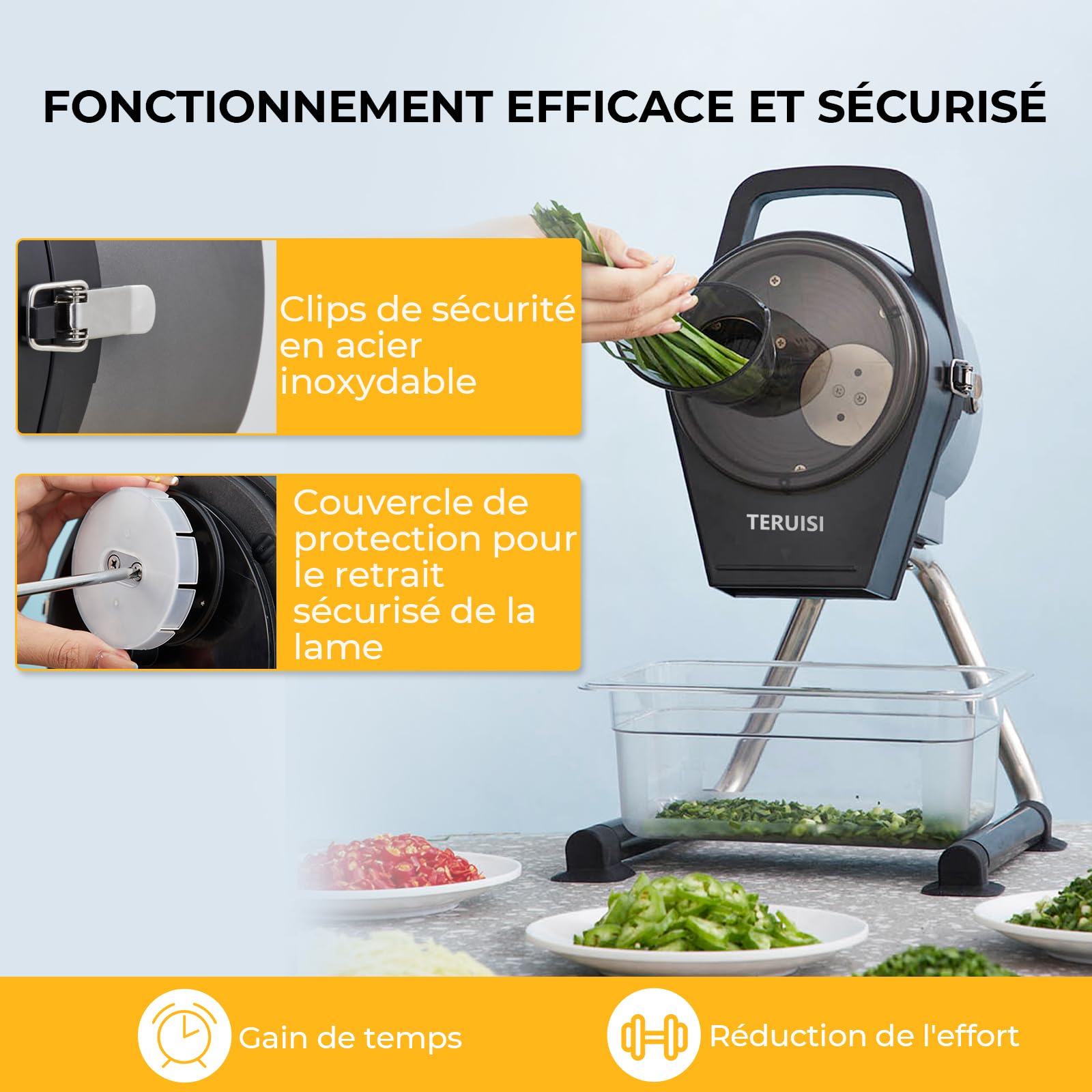 Hachoir à Légumes Électrique, 200 W Coupe-Légumes Professionnel, Robot Culinaire Coupe-Ciboule avec 3 Entrées d'Alimentation, Épaisseur Réglable 1–5 mm, 6000 tr/min