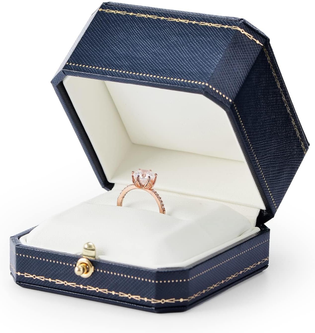 Oirlv Engagement Wedding Ring Box for Proposal Octagonal Ring Bearer Box - Image 9