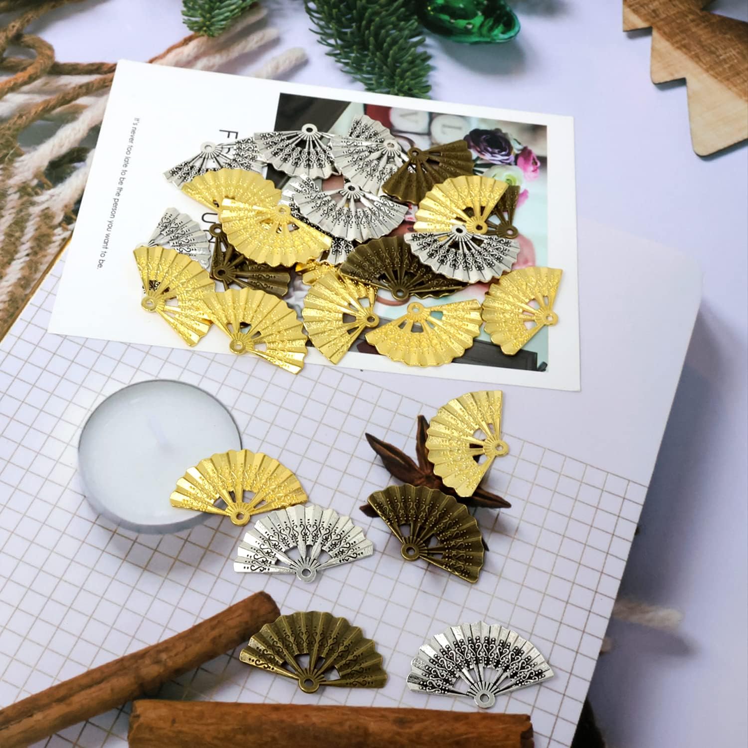 Honbay 30PCS Metal Folding Fan Charms Pendant Semicircular Fan-shaped Pendants for Earrings Bracelet Necklace Jewelry Making (3 Color) - Image 4