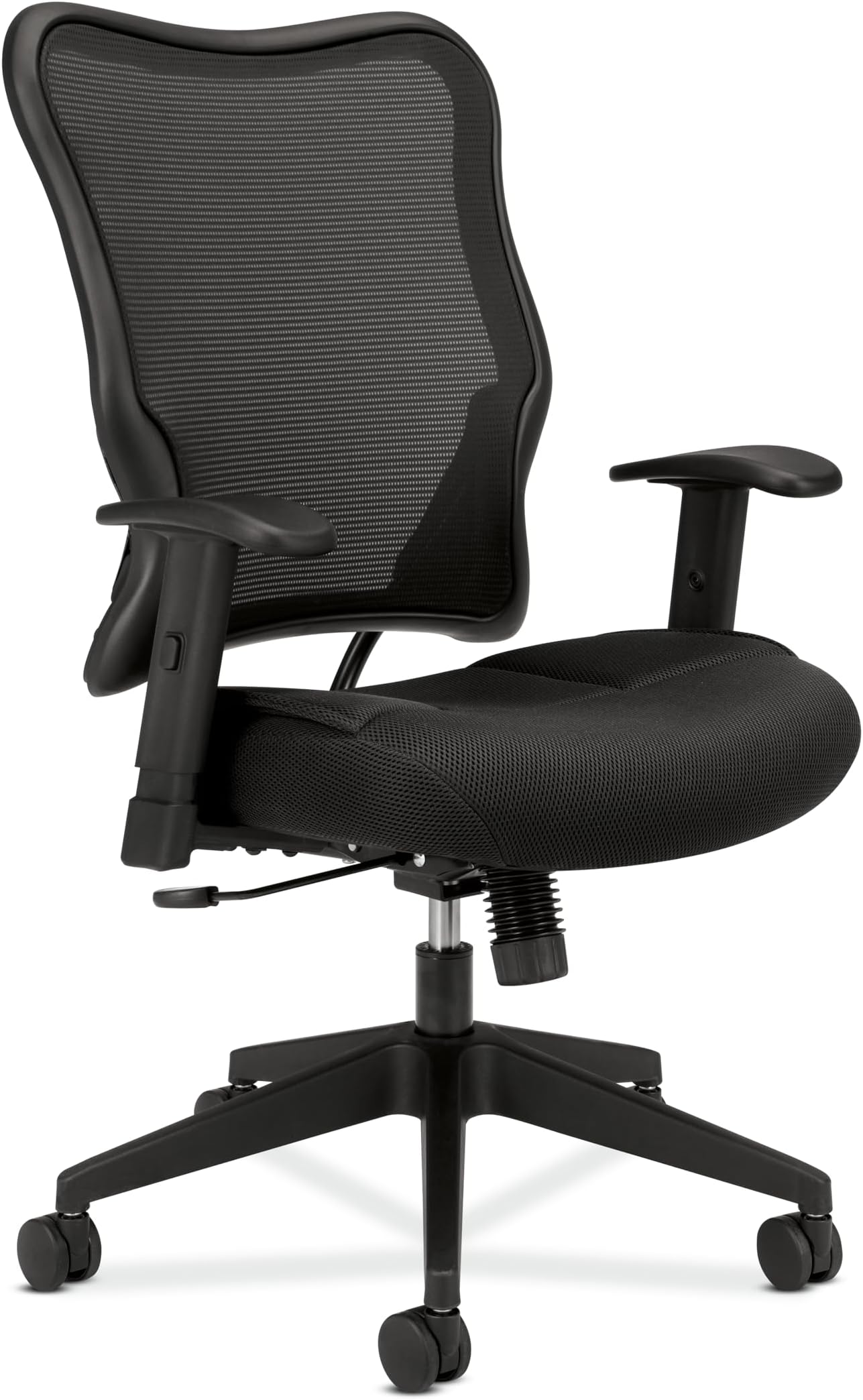 Wave Mesh Office Chair, Adjustable Arms, Controllable Recline, 250lb Max Weight With Wheels for Computer/Desk, Black
