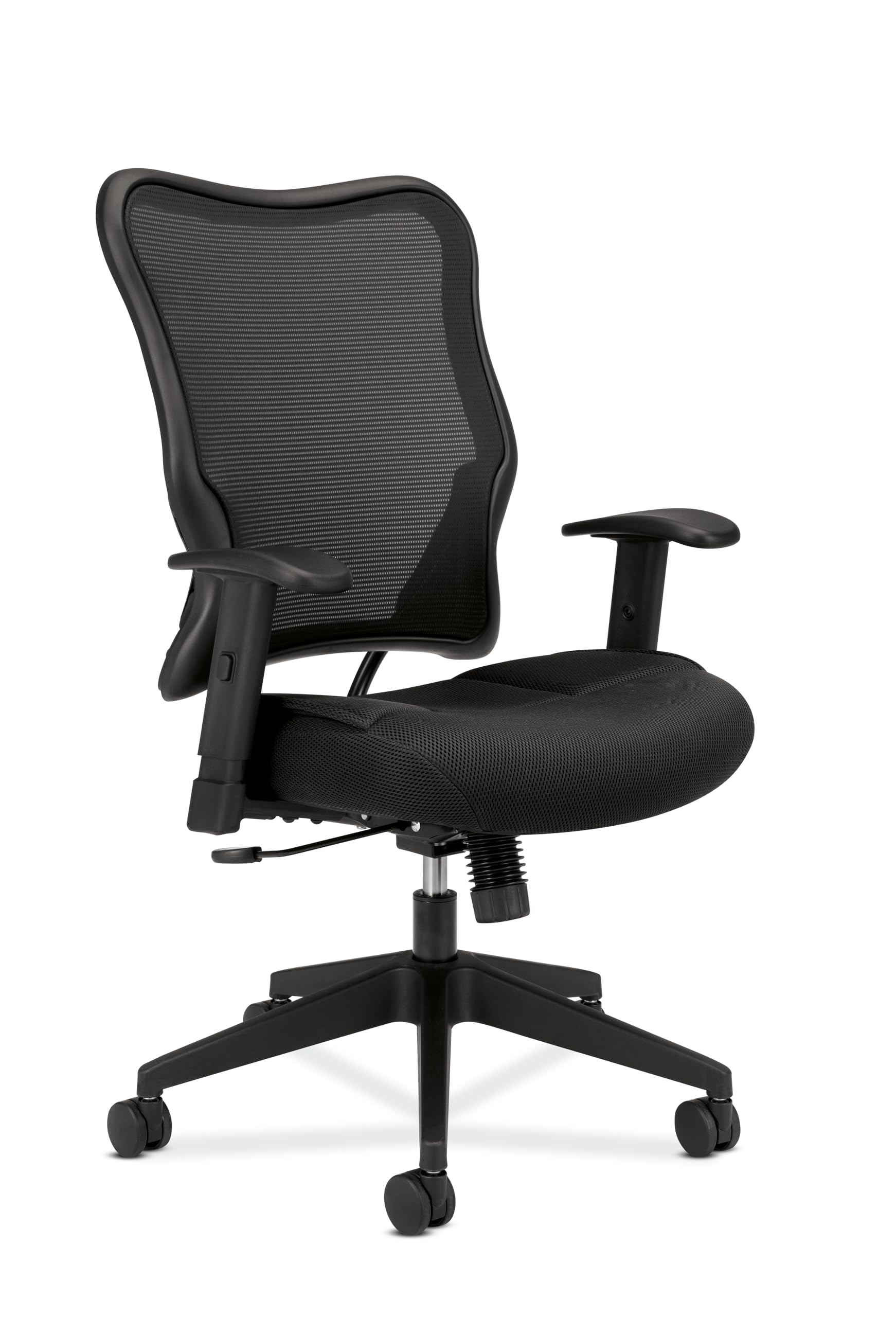 Wave Mesh Office Chair, Adjustable Arms, Controllable Recline, 250lb Max Weight With Wheels for Computer/Desk, Black