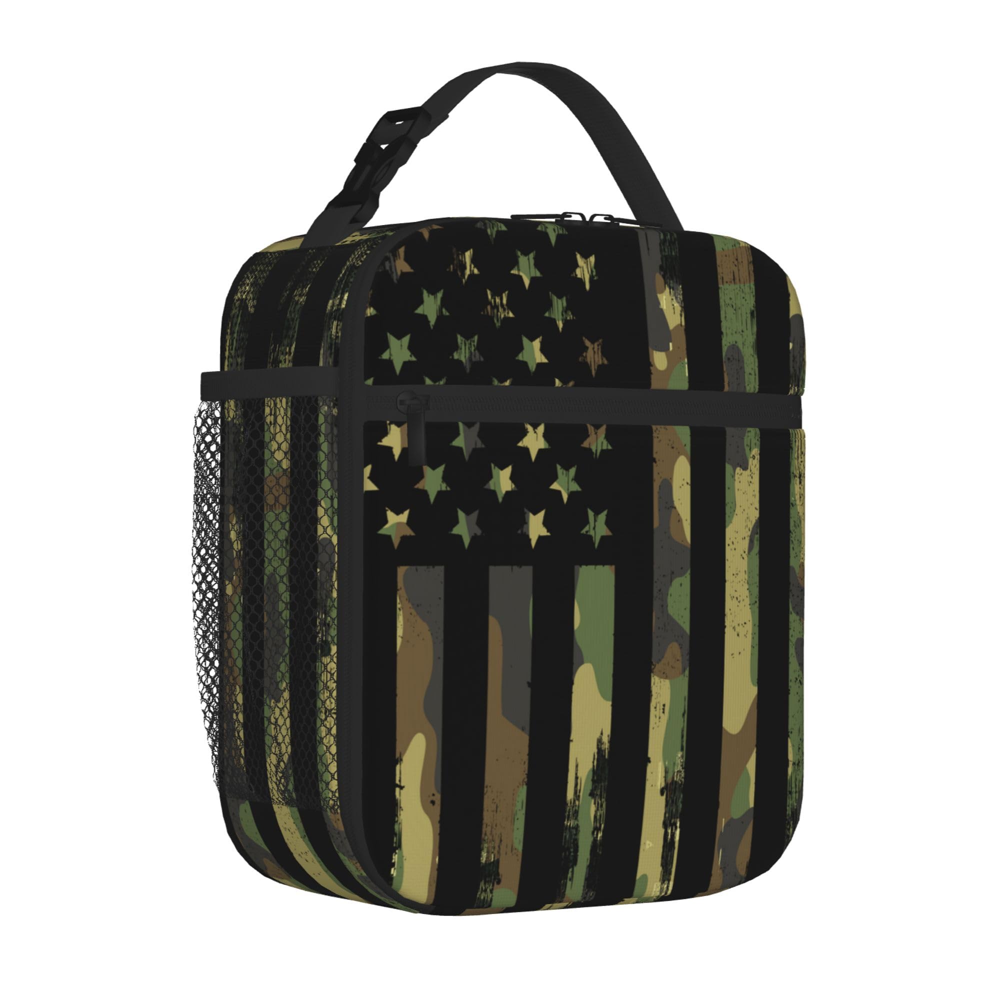 Fekroma Portable Lunch Bag 3D printing Lunch Box Lightweight Lunchbox Reusable School Tote Bag for Boys, Gilrs, Kids and Youth (Camo Flag, One Size)