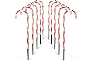 28" Candy Cane Lights with Stakes, 10 Packs Large Christmas Pathway Lights Outdoor