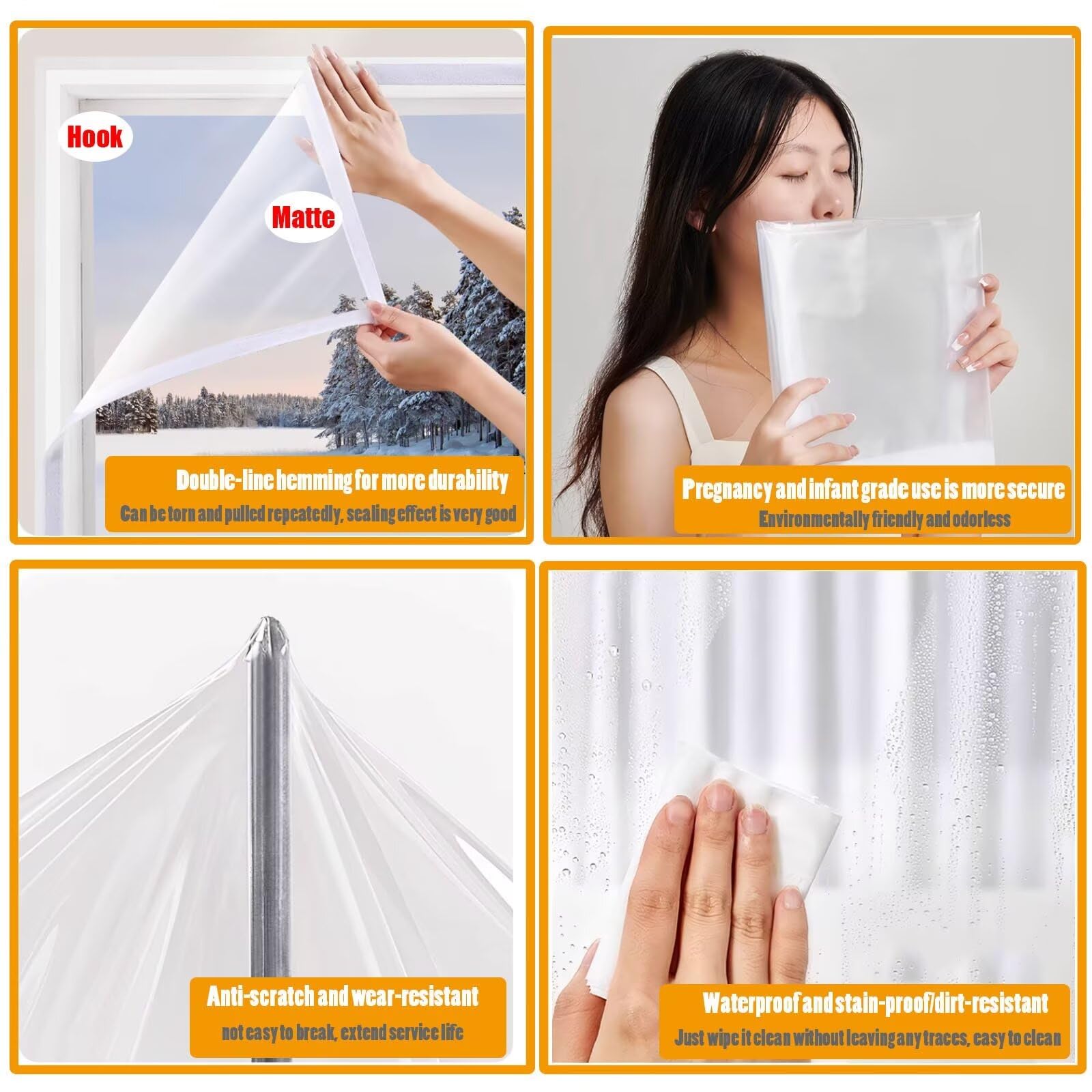 W160 x H195cm Kit de Aislamiento de Ventanas,cortina de aislamiento de viento para interiores de PVC,kit térmico para reducir el ruido,película aislante para ventanas y puertas Negro