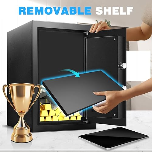 Miniatura 5 de TOTOY Caja de seguridad ignífuga de 2.5 pies cúbicos para documentos del hogar con alimentación externa tipo C, caja de seguridad de acero con