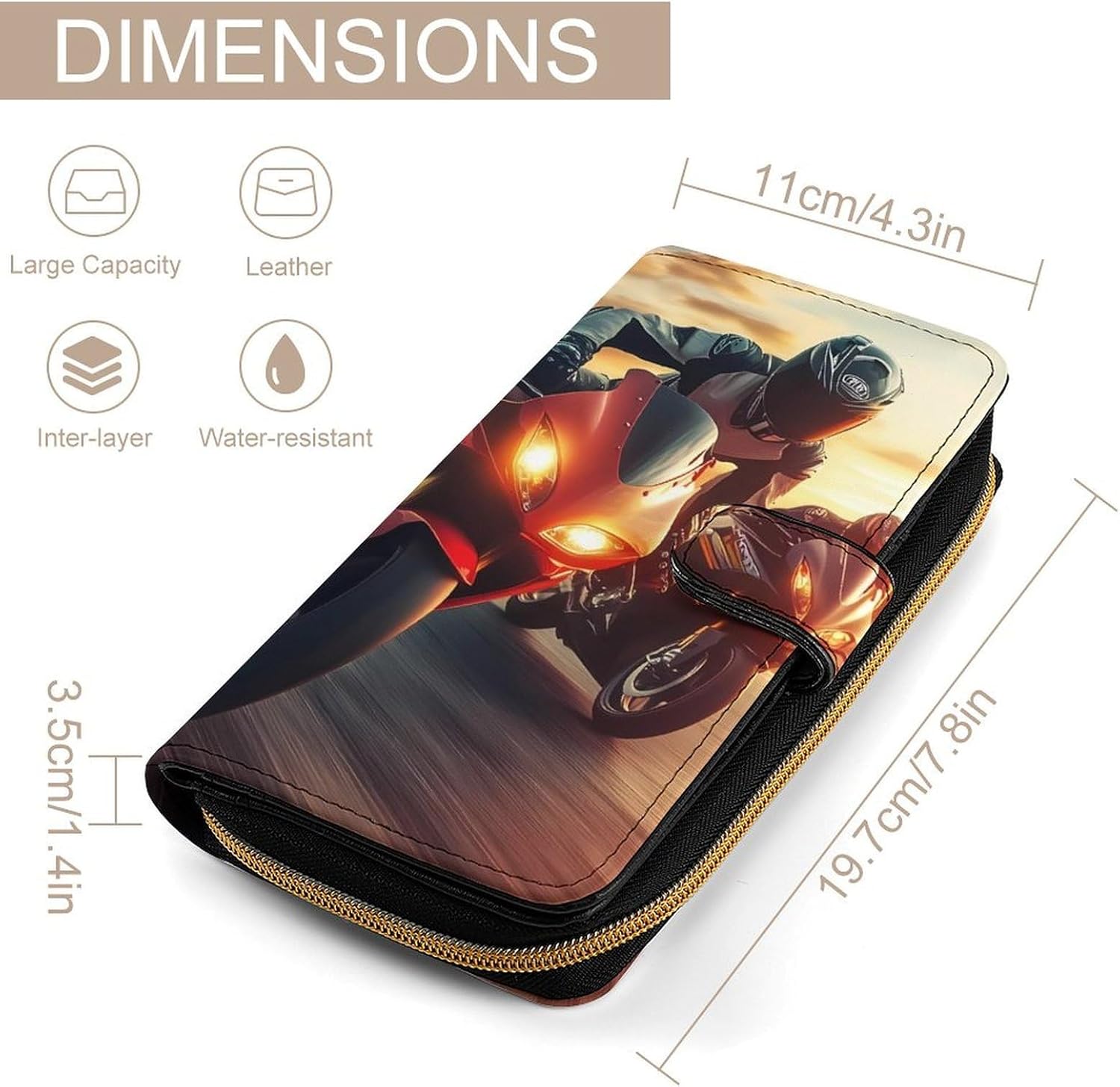 Motorbike Motorcycle Racing Women's Long Wallet Leather Large Capacity Wristlet Clutch Purse Wallets