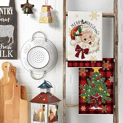 Miniatura 3 de Artoid Mode Juego de 2 toallas de cocina con árbol de Navidad de Papá Noel, 18 x 26 pulgadas, decoración diaria de invierno
