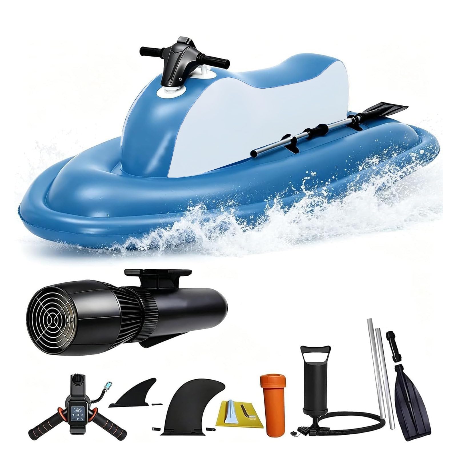 Bote Inflable Motorizado para 2 Personas – Capacidad de 220 Kg | Control de 9 Velocidades (máx. 7 Km/h) | Autonomía de 130 Minutos | para Piscinas, Lagos y Mar 10000mAh