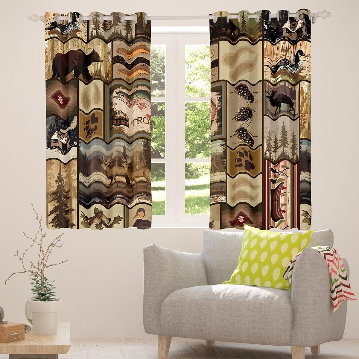 Feelyou Kids Bass Fish 30%-50% Blackout Shades Deer Hunting Window Curtains Fishing Window Drapes Boys Girls Rustic Farmhouse Teens Bedroom Decor (2 Panels, 42 x 63 Inch)