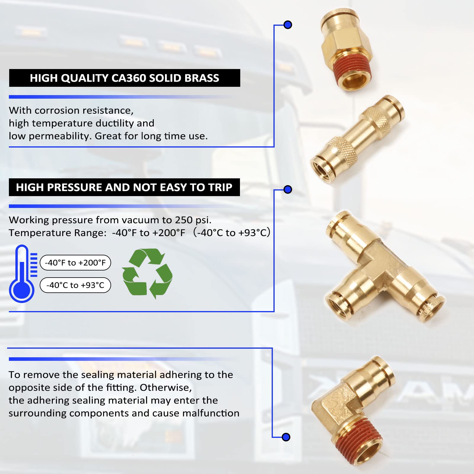 DOT Air Line Fittings Assortment, 44 Pcs Push To Connect Fittings NPT Male Thread